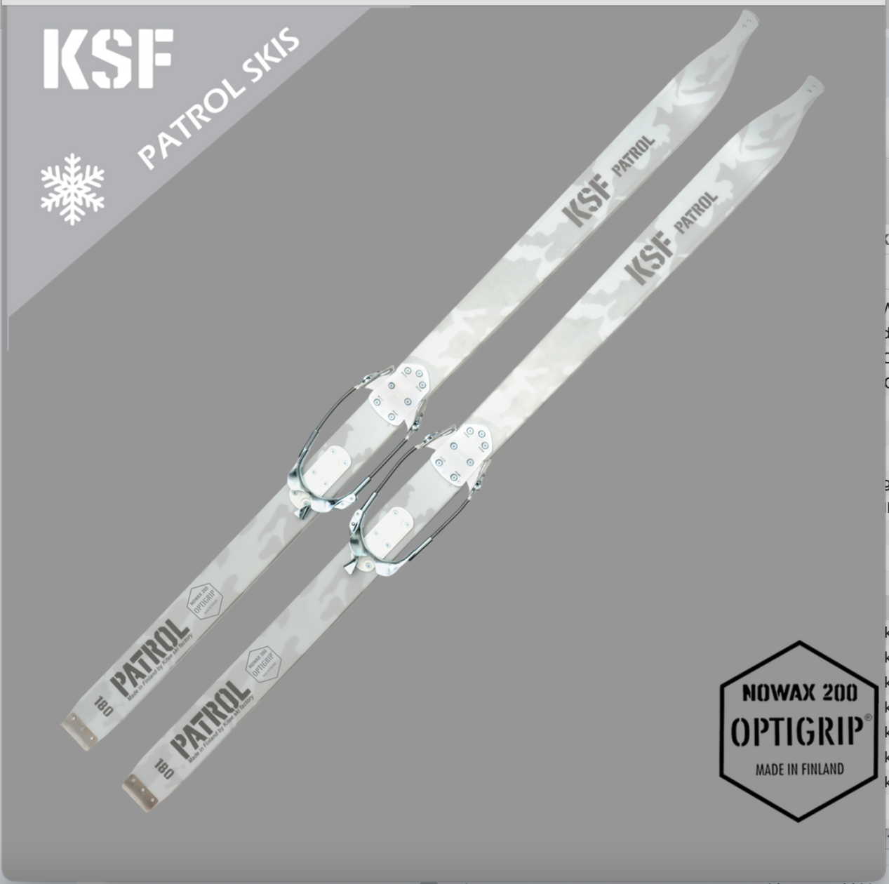 KSF Patrol NW 200 Metsäsuksi 180cm + Nordigrip 50 side asennettuna