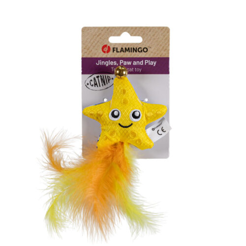 Flamingo Strellow pehmolelu kissanmintulla, kulkusella ja höyhenillä